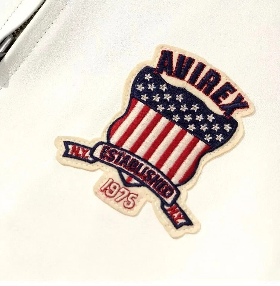 Men Avirex White Real Bomber American Flight Jacket PU Leather Jacket for Men