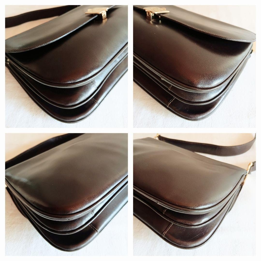 CELINE Leather Shoulder Bag Vintage 27cm/10.63in Dark Brown Gold Hardware