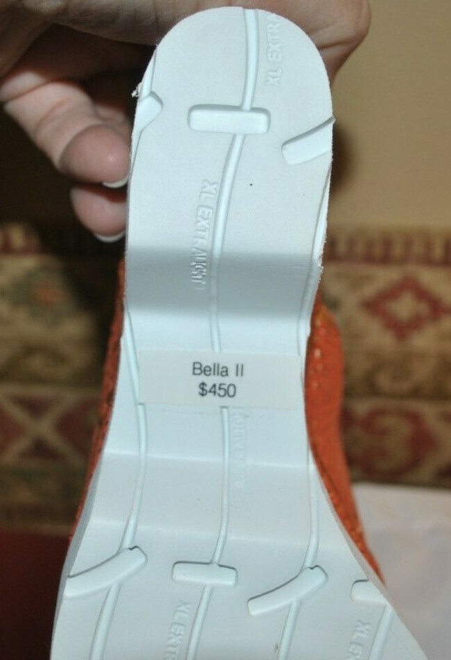 Thierry Raboton Bella II Orange Pierre, Embossed Metallic Suede Sandals NIB, 6.5