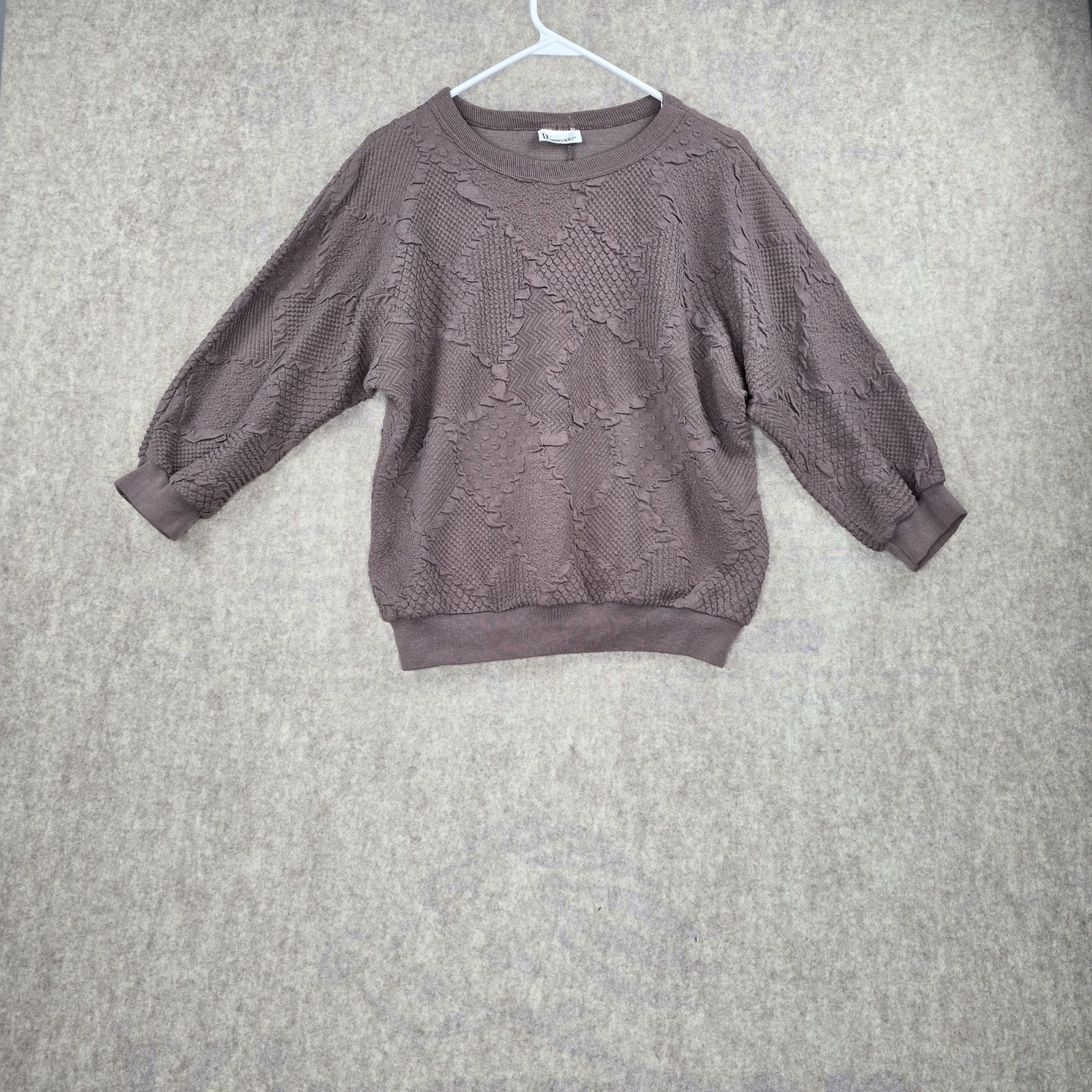 Donnkenny Brown Textured Knit Pullover Sweater Size M Polyester Blend