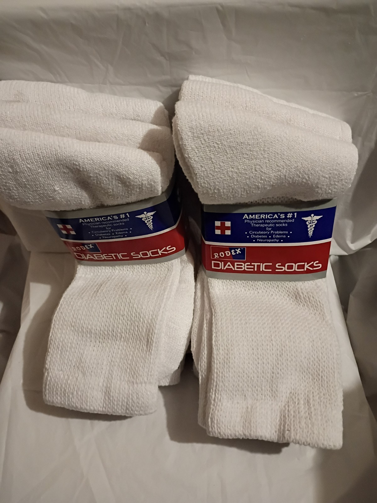 Rodex Therapeutic Crew Socks White Men’s Size 10-13 6 pairs cotton Blend