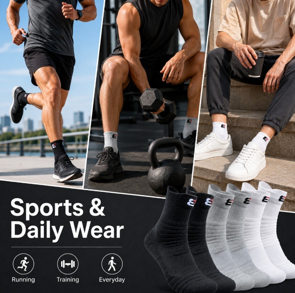 3-Pack Men’s Cotton Compression Sports Socks – Athletic Mid-Crew Training Socks