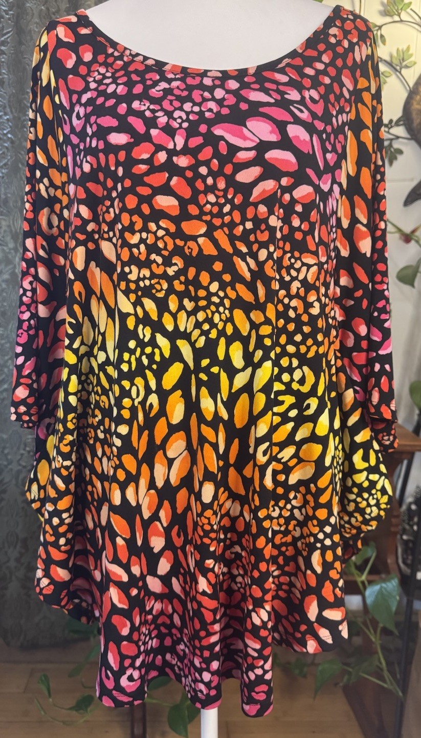 Rafaella Animal Print Knit Shift Dress Scoop Neck 3/4 Sleeve Knee 2X