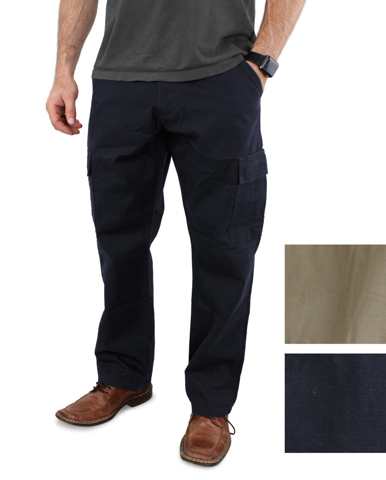 Wrangler Authentics Men’s Cargo Pants Regular Fit Rip-Stop 6-Pockets Plus 2-Tech