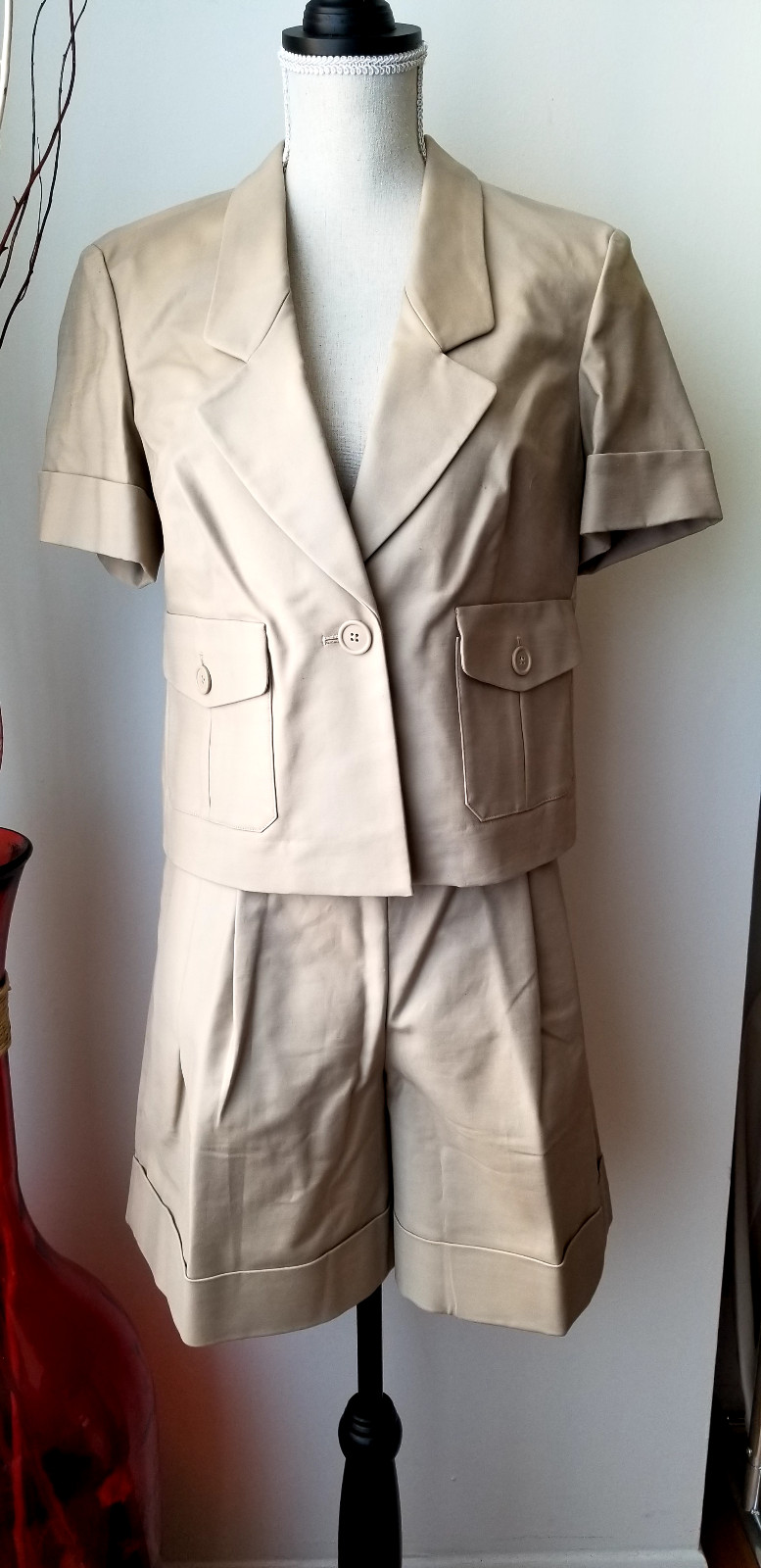 Short Sleeve Short Set in Tan, Size 10