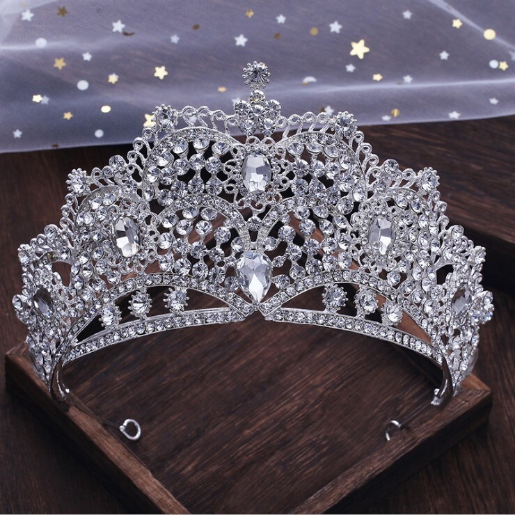 9cm High Luxury Large Crystal Wedding Pageant Prom Tiara Crown For Women