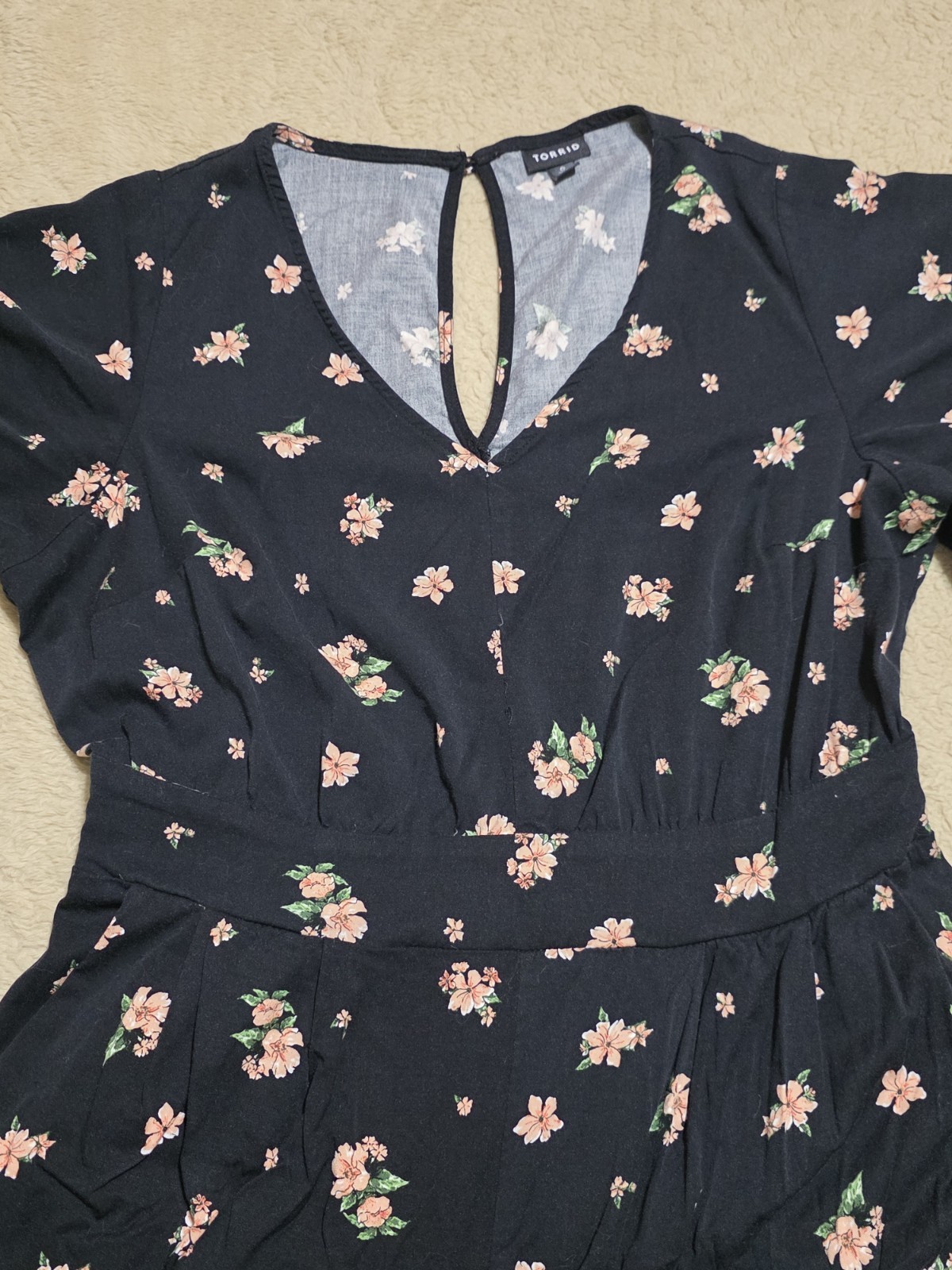 Torrid Size 0 Black Floral Flutter Sleeve Wide Leg Jumpsuit