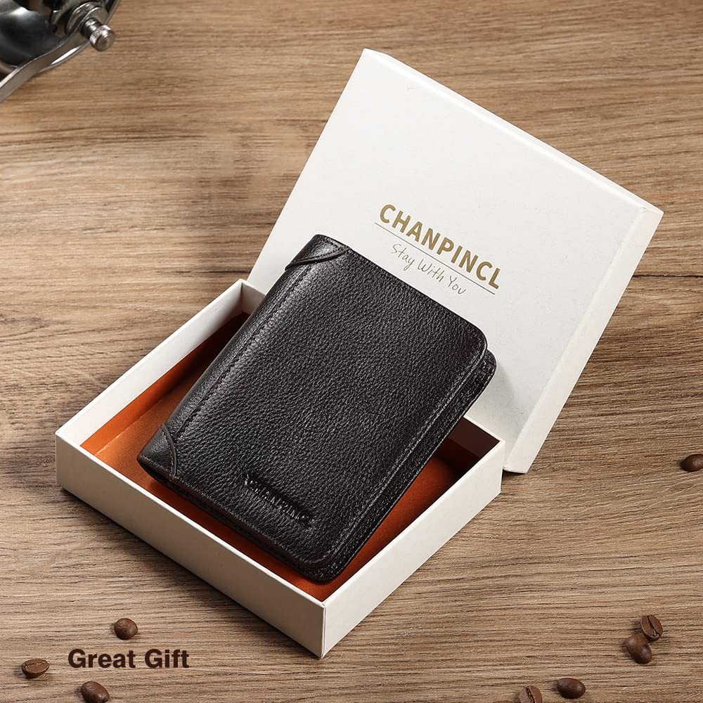 CHANPINCL Mens Trifold Leather RFID Blocking 4.7 * 3.7 * 0.6 inches, Coffee