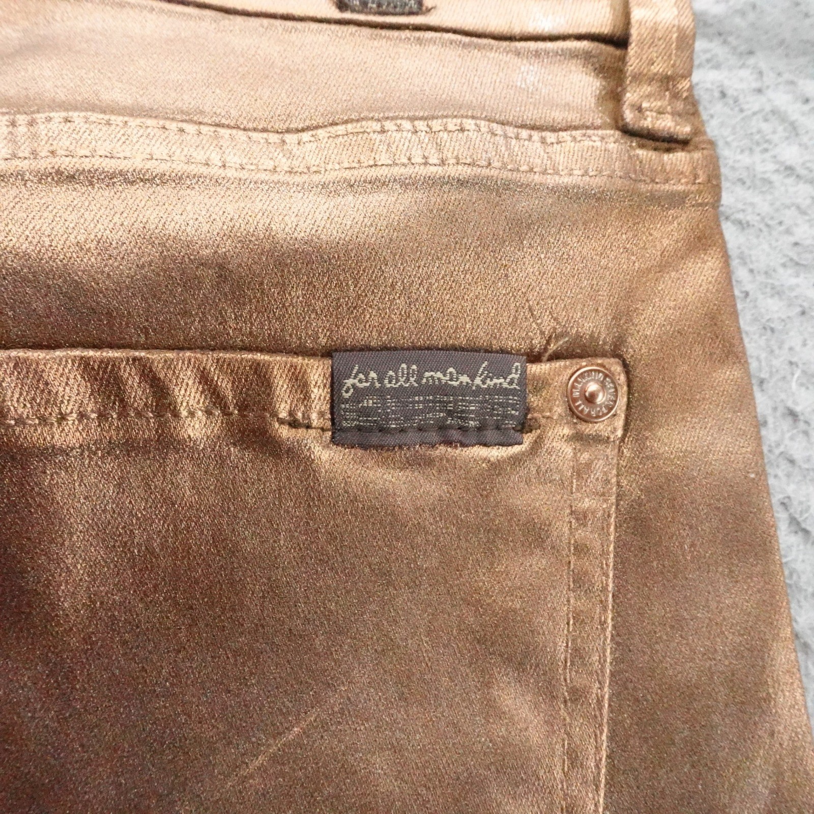7 For All Mankind Womens Metallic Bronze Coated Skinny Jeans Size 26 NEW