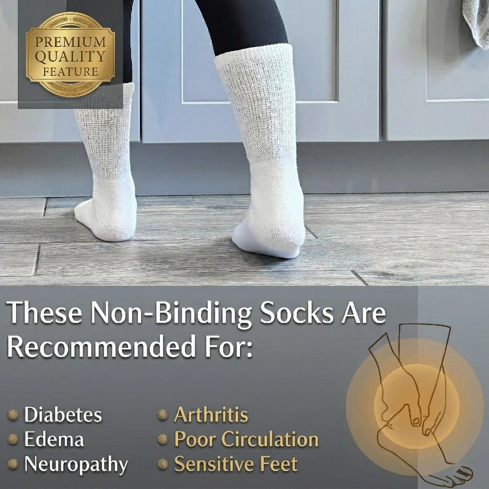 Mens Womens Physician Approved Heath Diabetic Crew Circulatory Socks Black 9-15
