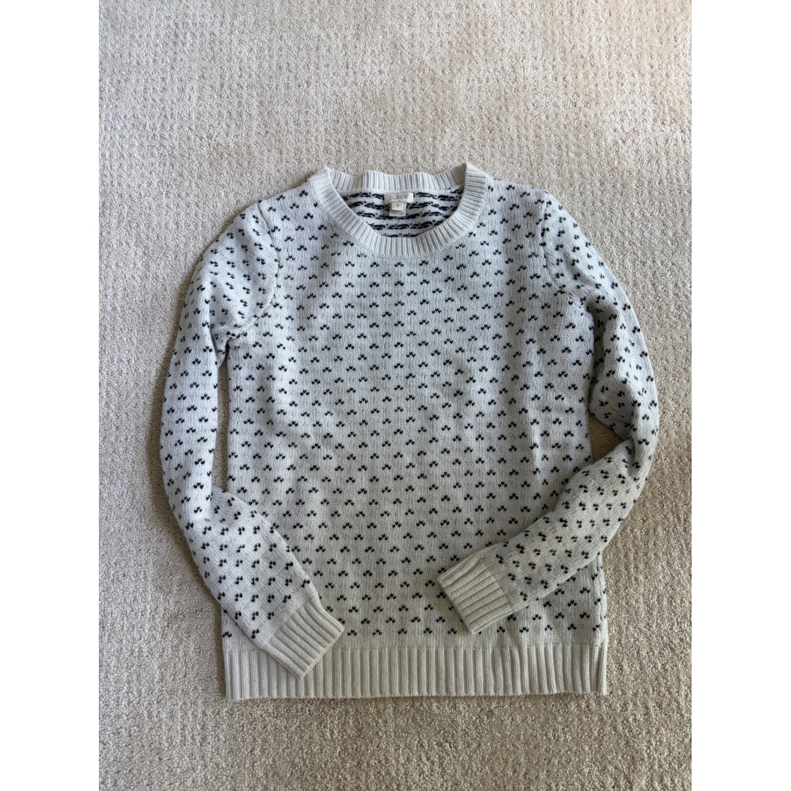 J.Crew Factory Womens Ivory Black Intarsia Merino Wool Blend Sweater Small