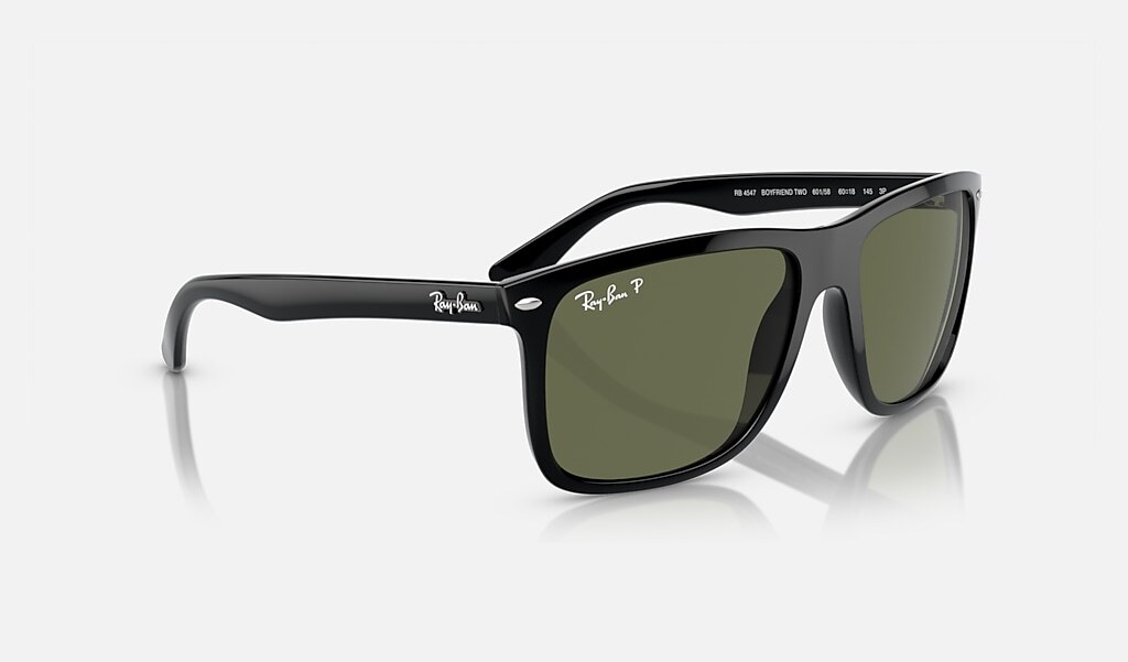 Ray-Ban Boyfriend Two Polished Black/Crystal Green Polarized 60 mm Sunglasses
