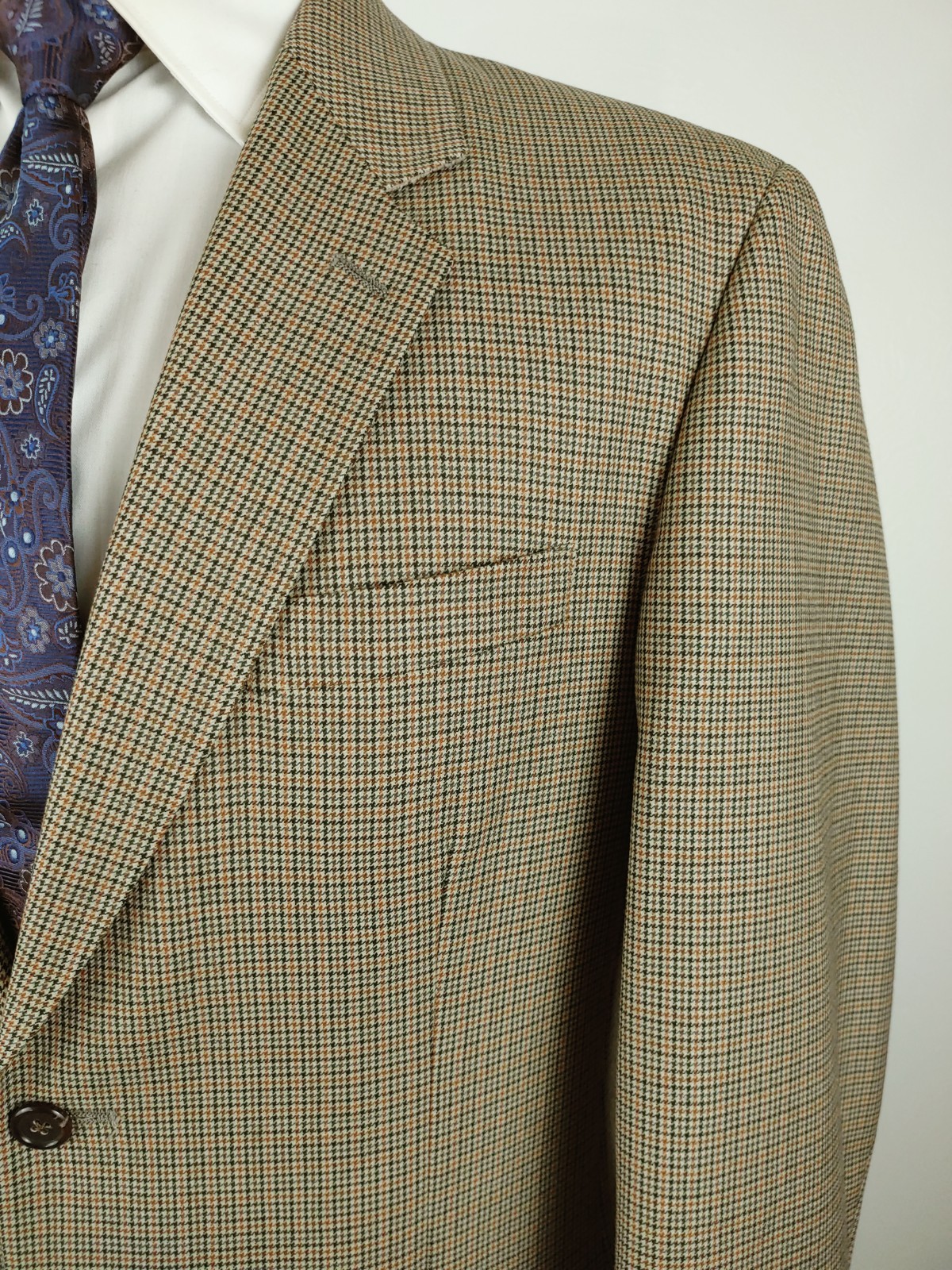 Vintage J Crew Blazer Men’s 40/41R Wool Brown Tan Houndstooth Sport Coat Jacket