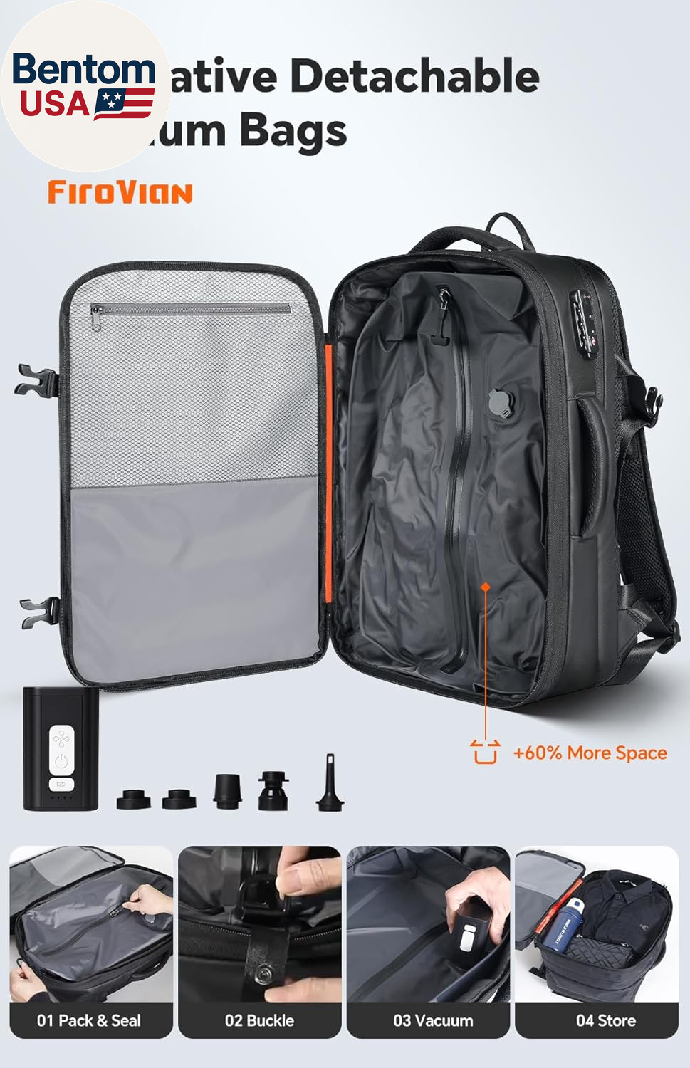Vacuum Backpack Travel, 70L Expandable Carry on Backpack with Compression System