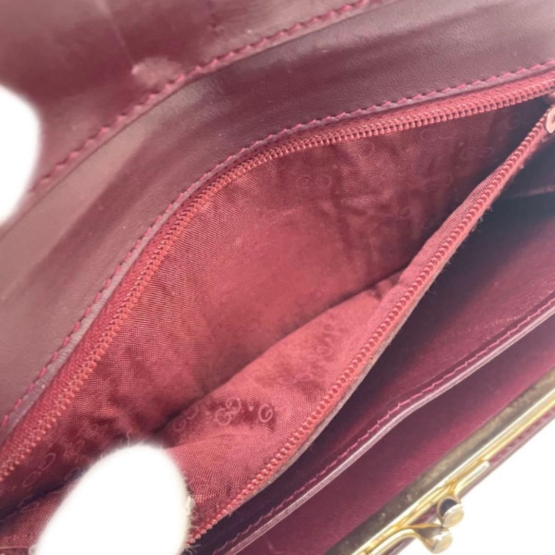 Old Gucci Bi Fold Long Wallet Coin Purse Bordeaux Color 16104