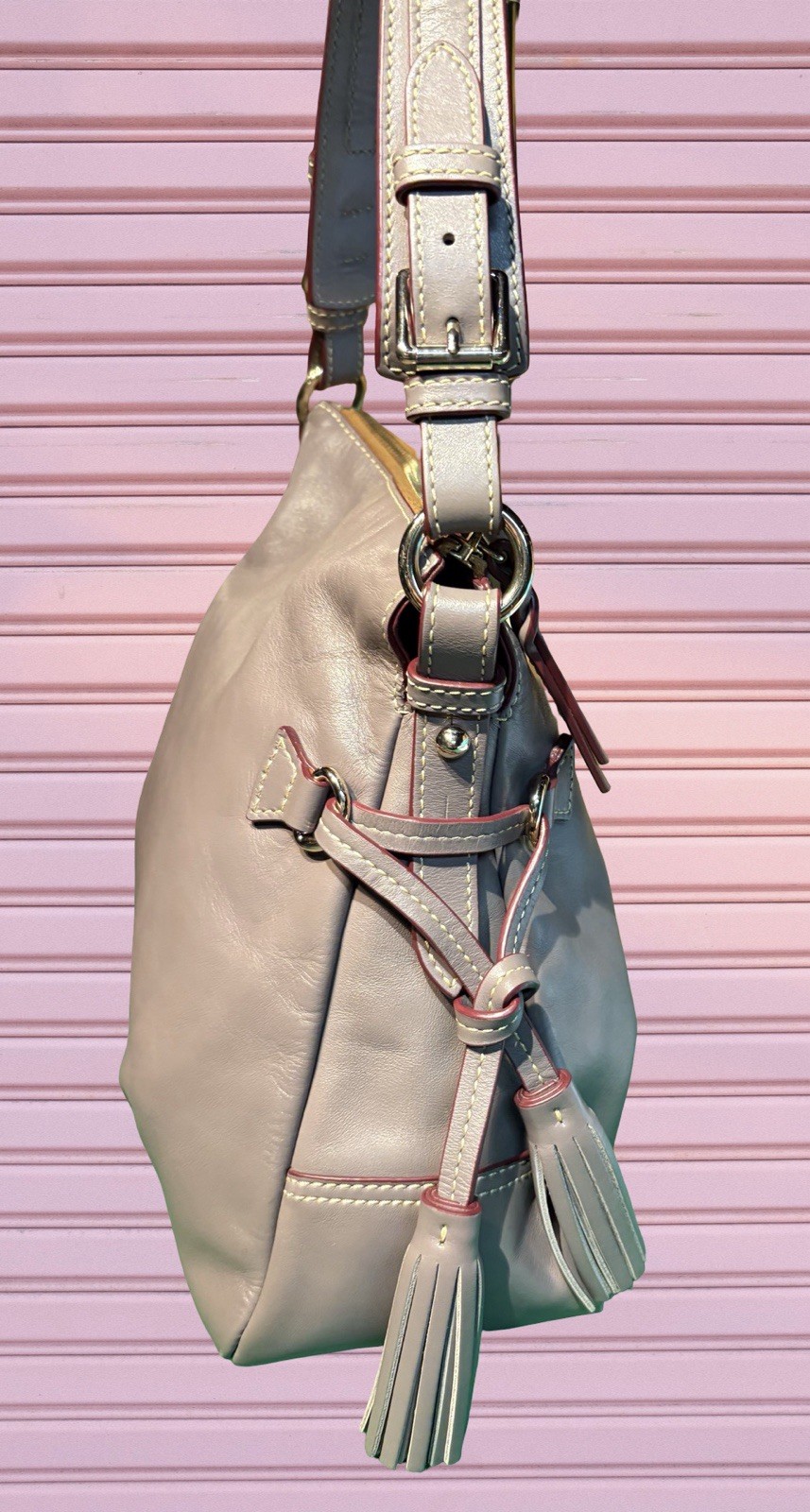 Dooney Bourke Elephant Gray Teagan Hobo Shoulder Bag Smooth European Leather
