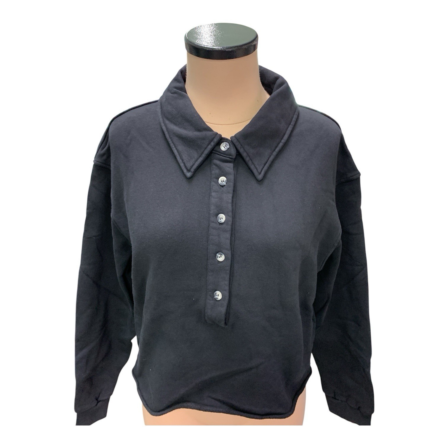 Perfect White Tee Vinny Fleece Henley Sweatshirt Women’s Size Large True Black