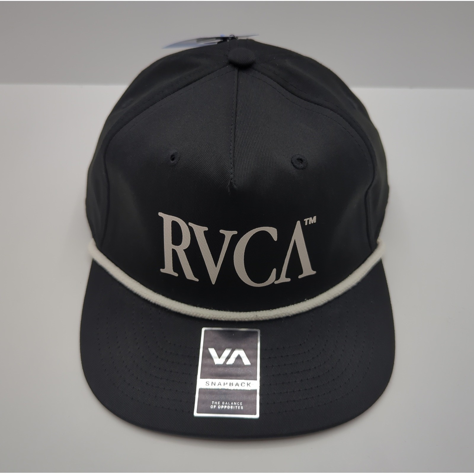 RVCA Off Grid Snapback Hat Black Rope Detail Flat Brim Cap 3D5512609 NEW