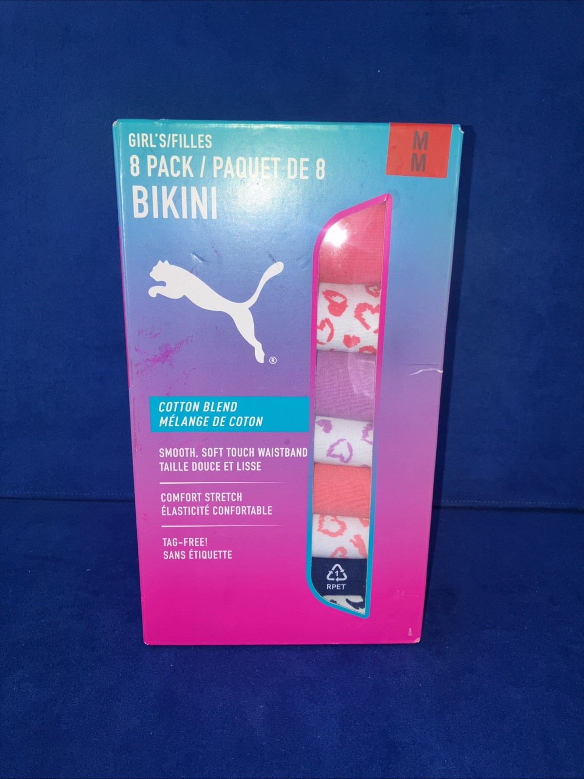 Puma – ( Kids ) Girl’s Bikini Underwear, Size M -95% Cotton, 8 Pack, Age 8 to 10