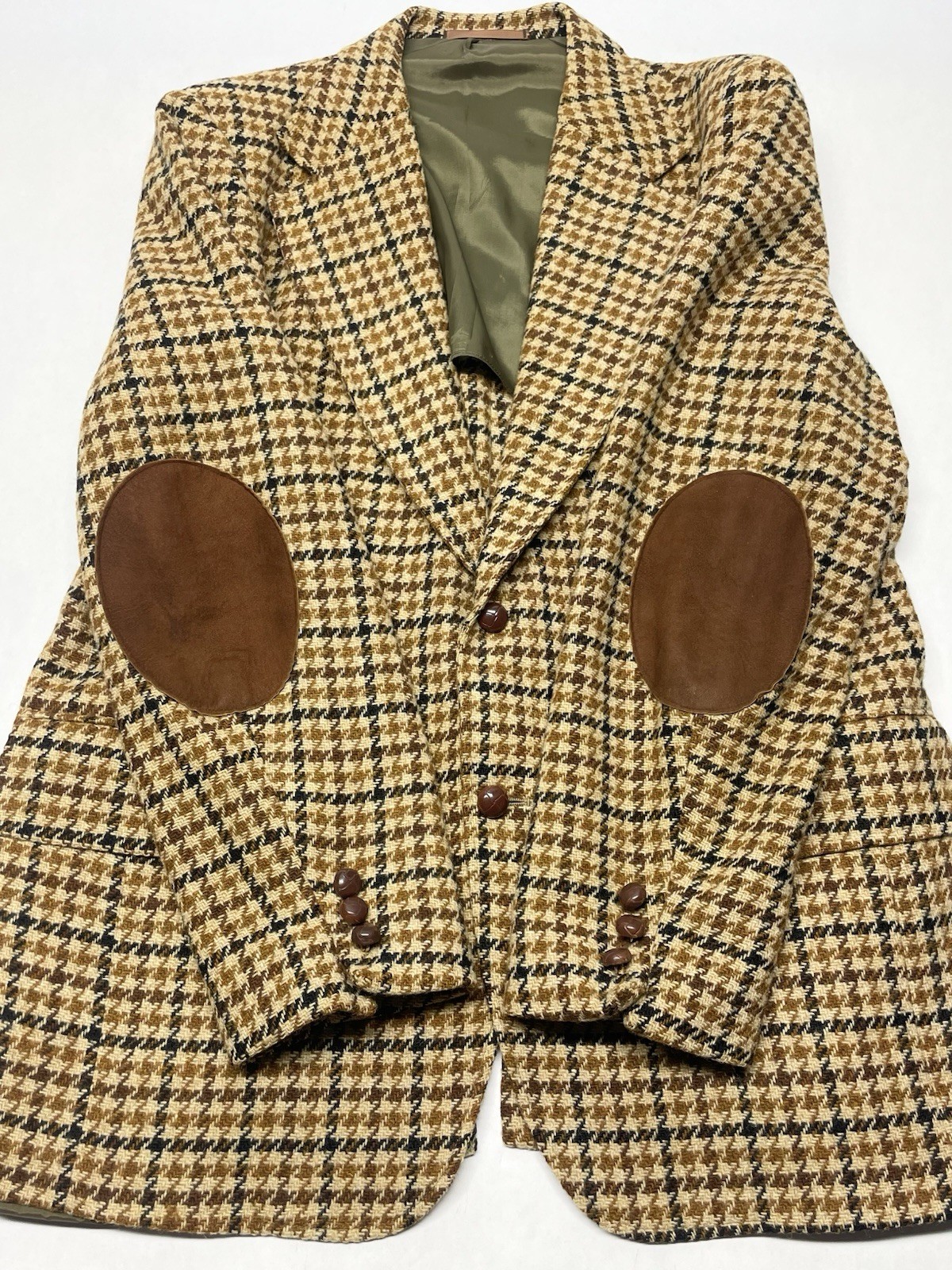 VTG Brown Plaid Elbow Patches Blazer Jacket Men 44” Preppy Hipster Retro 70s 80s