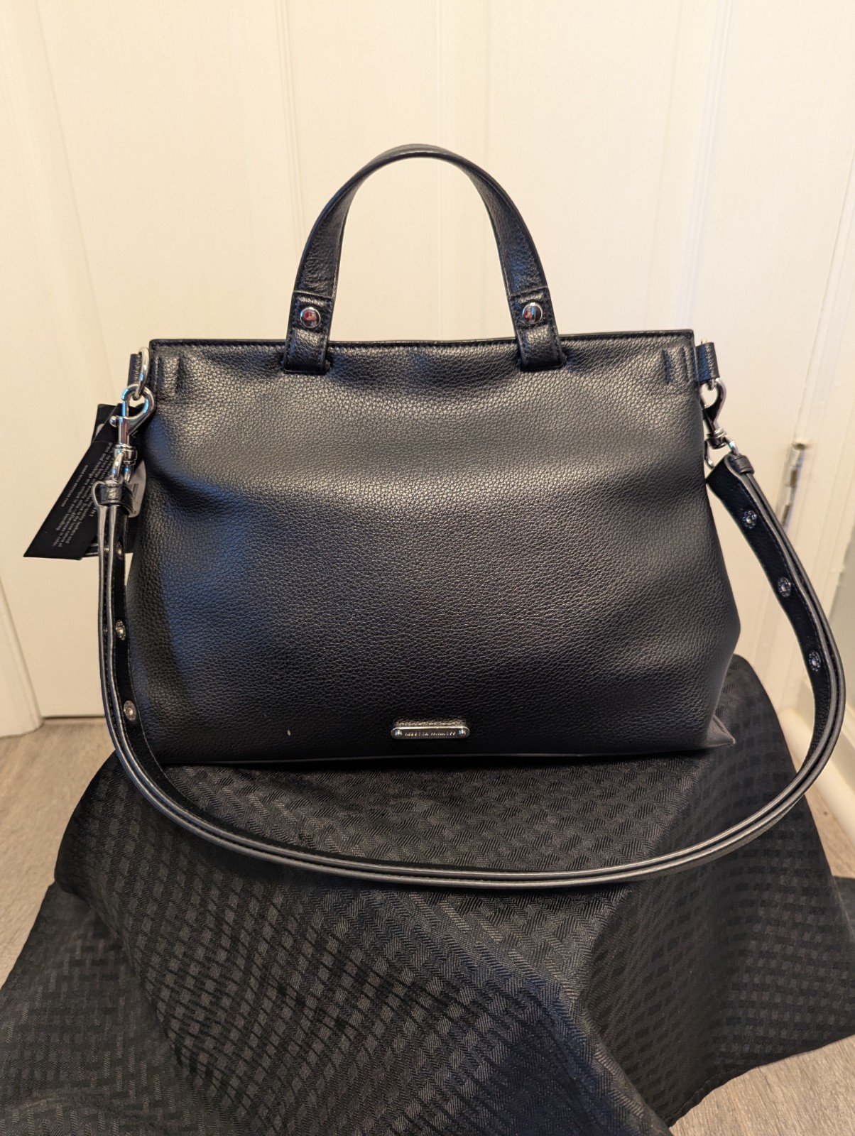 Rebecca Minkoff Black Medium Satchel Top Handle w/ Detachable Strap Silver
