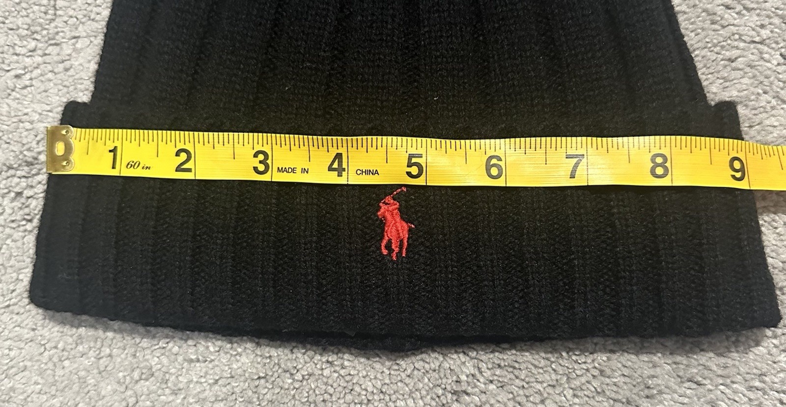 Polo Ralph Lauren Ribbed Cuff Beanie One Size Black Wool Blend Pony Logo Preppy