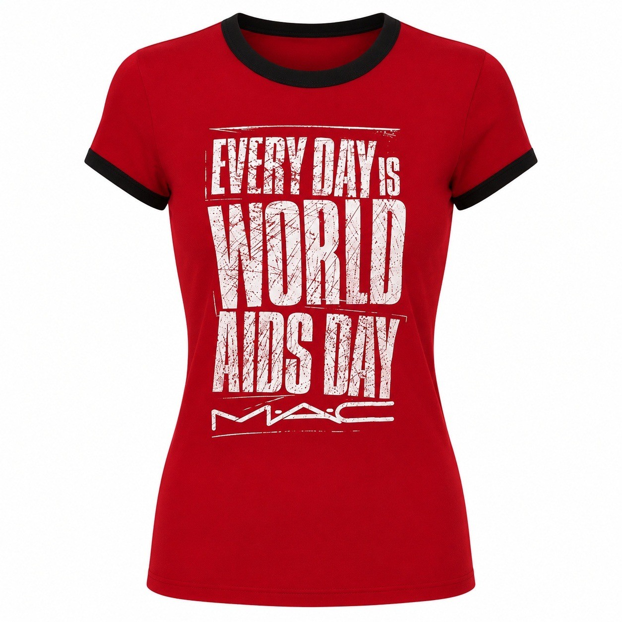 Red Ringer T-Shirt with AIDS Day Graphic M.A.C. World AIDS Day 3 or M