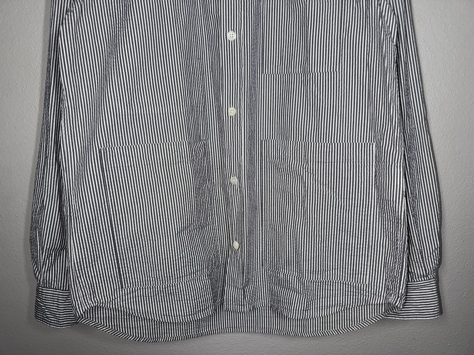 Norse Projects Thorsten Seersucker Shirt Mens Size M Navy Striped (NEW)