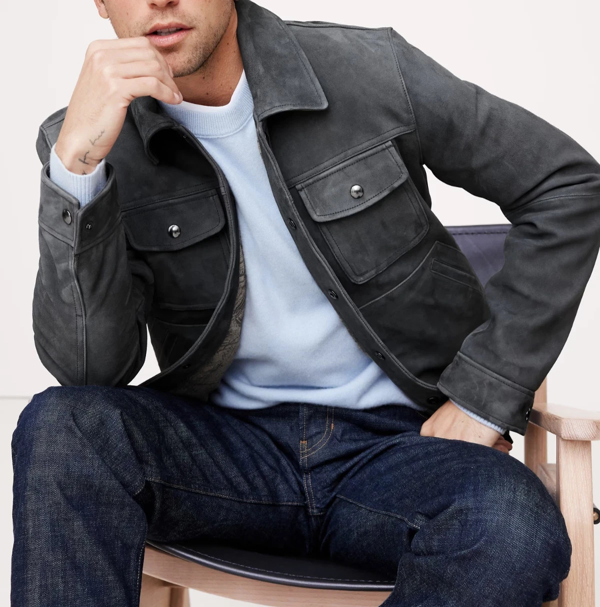 Gray Trucker Leather Jacket for Men Pure Suede Custom Made Size XS S M L XXL 3XL
