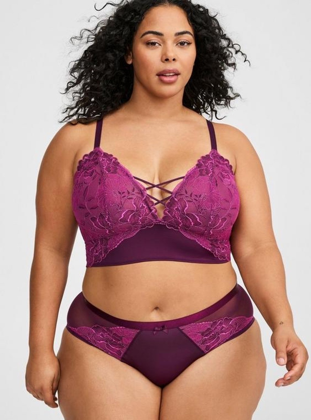 TORRID Unlined Cross Dye Lace Longline Bralette Size Torrid 2 (18/20) BerryBlend
