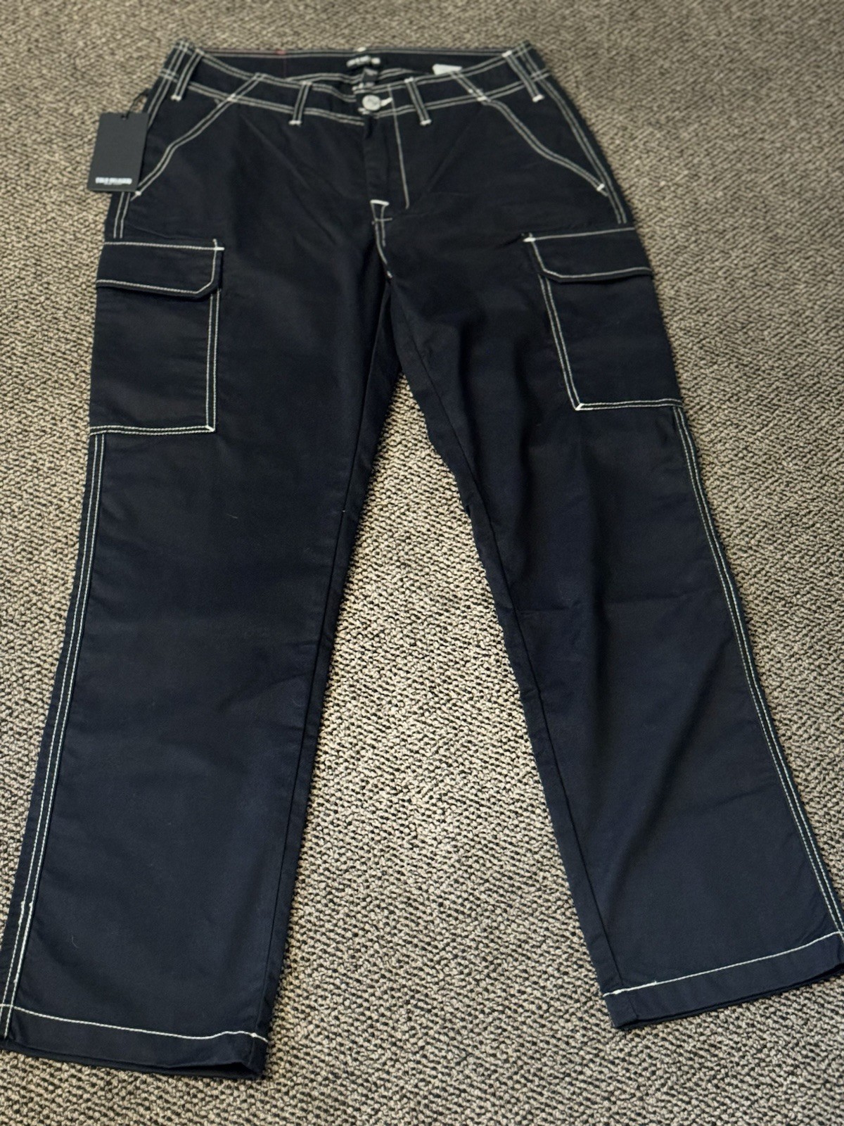 True Religion World Tour Men’s Black Dark Wash Straight Jeans Cargo 5-Pocket