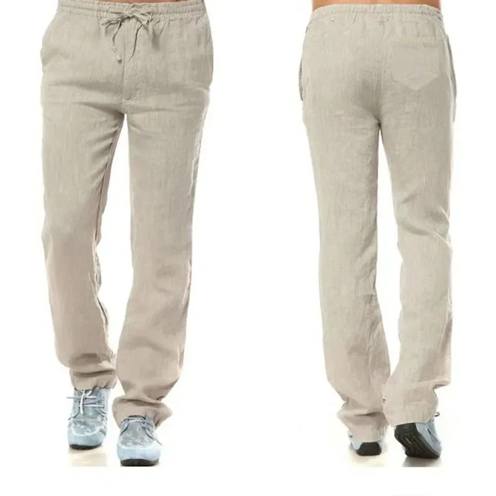 Men’s Cotton Linen Trousers Breathable Casual Elastic Waist Running Pants Gift