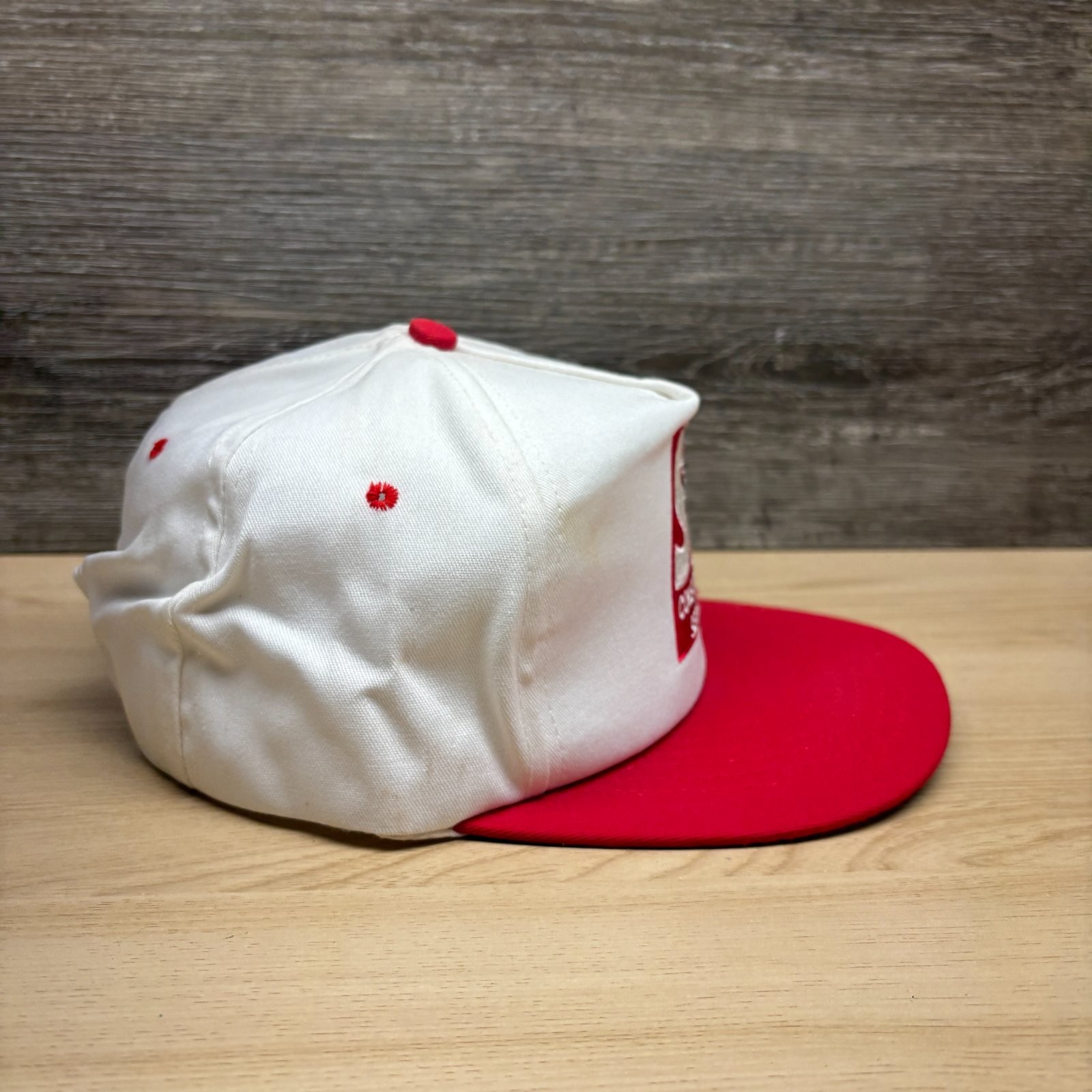 Vintage SP Construction Services Hat Cap Snap Back White Red Logo Promo VTG 90s