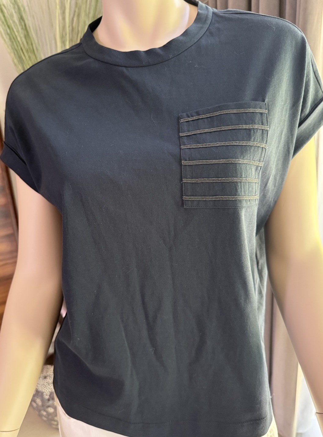 BRUNELLO CUCINELLI Embellished pocket T-shirt Navy Blue Size XS