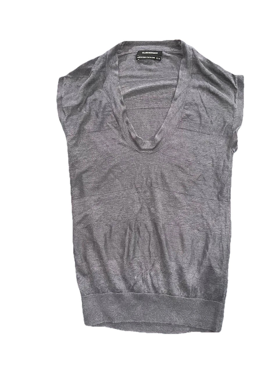 Club Monaco 100% Linen Short Sleeve Deep U Neck Light Gaug Sweater XS A009244