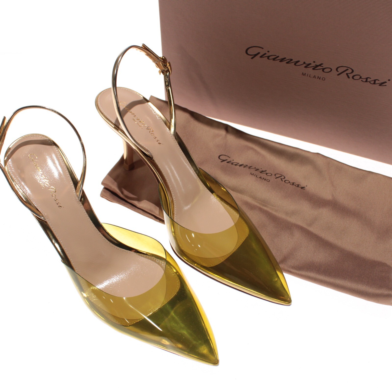 Gianvito Rossi NWB Acrylic/Metallic Heels Size 38.5 US 8.5 in Aurum Mekong