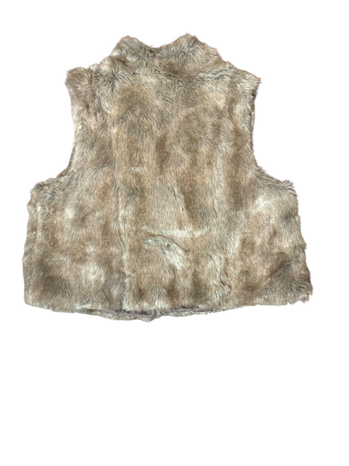 Elle Womens Acrylic Blend Faux Fur Open Front Vest Grey Brown Multi Size 1X EUC