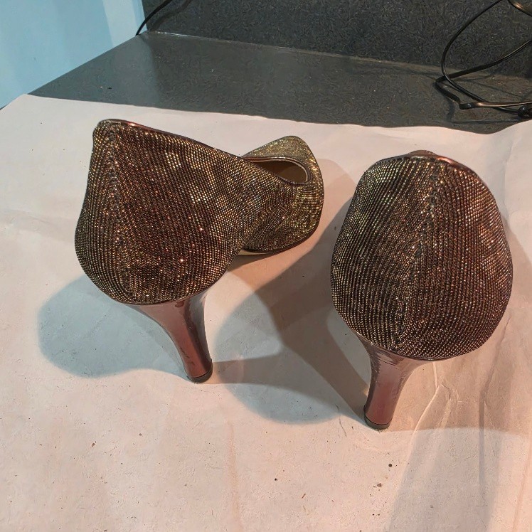 Alex Marie Womens Sz 6M Copper Bronze Glitter Pointed Toe Pumps 2.25in Heel
