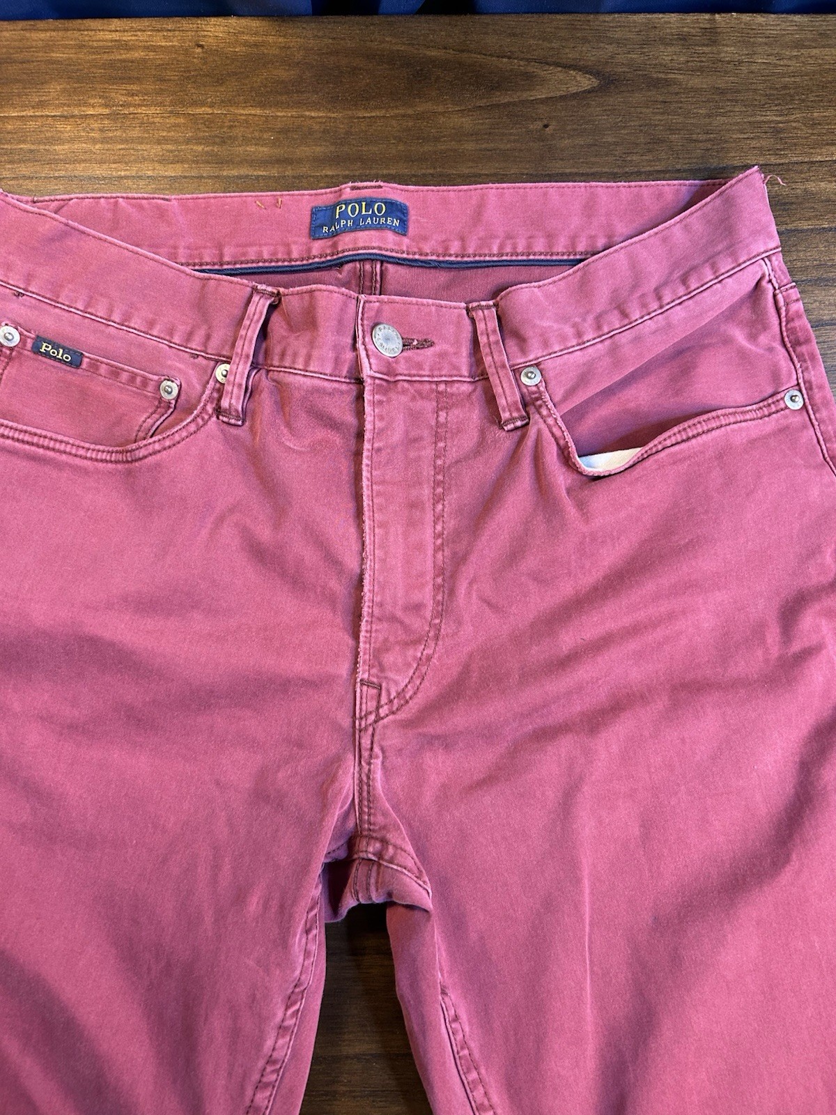 Men’s Maroon Denim Stretch Straight Fit Button Zip Fly Jeans Pant Size W32 L32