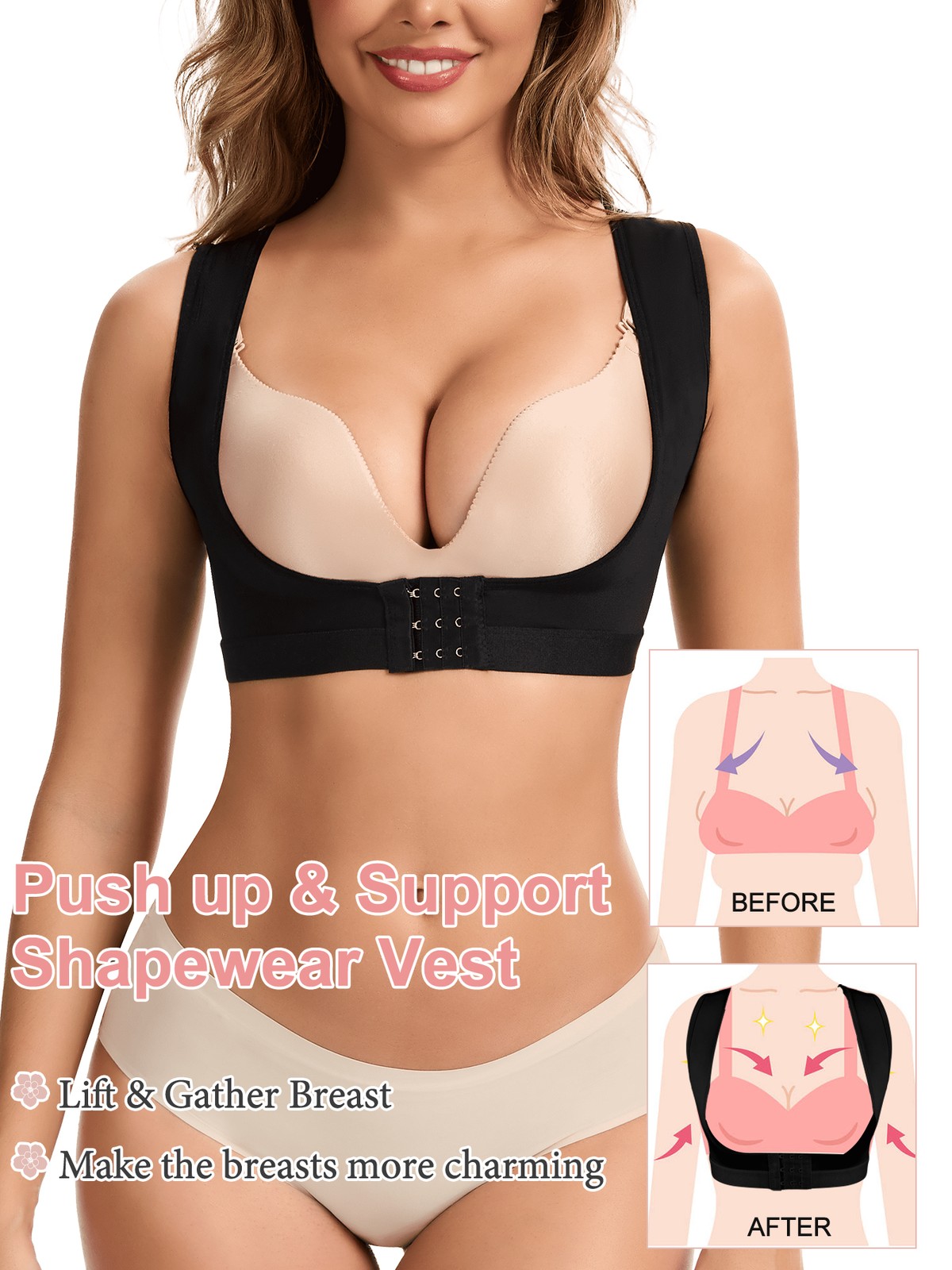 Faja De Compresion Para Mujer Talladora De Top Corrección Postural Push Up Bust