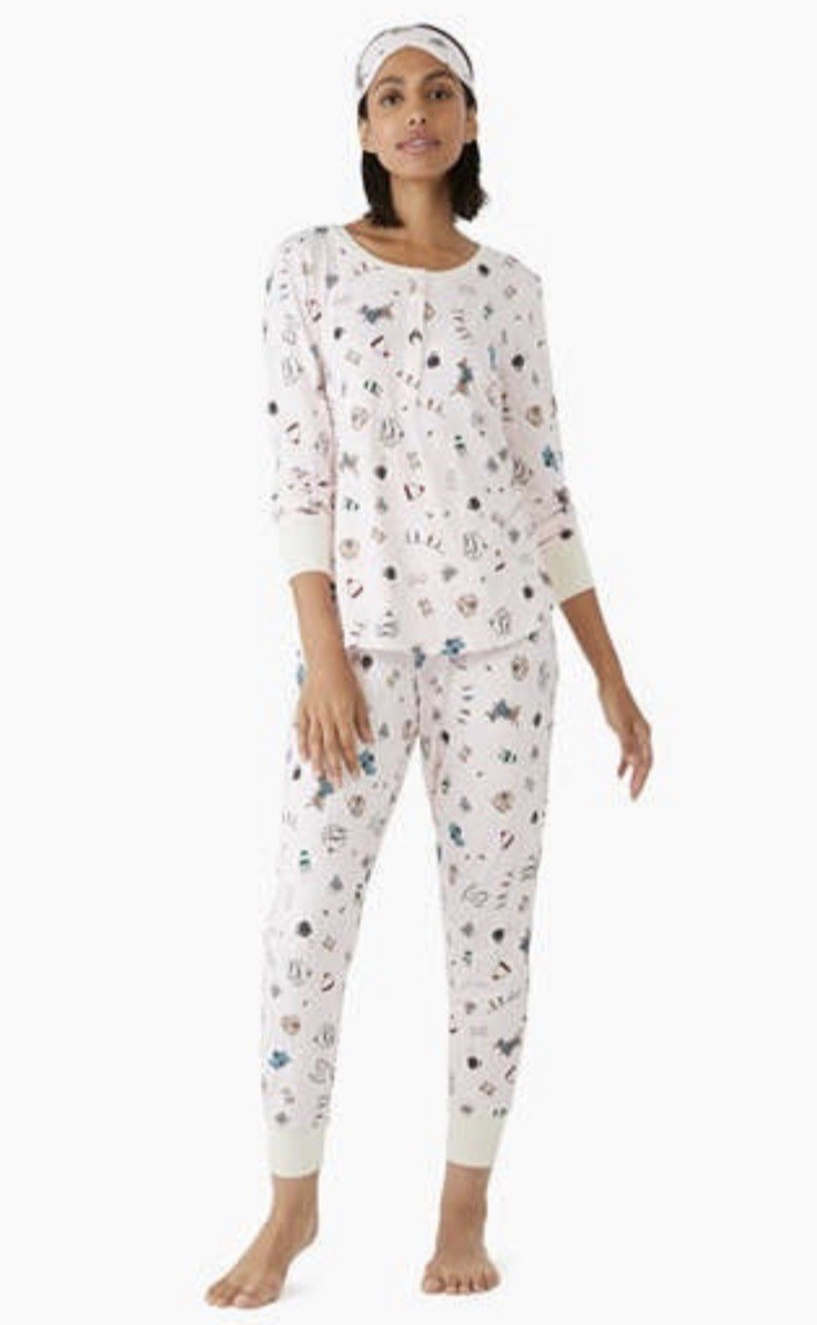 Kate Spade Long Sleeve Henley Holiday Medium Pajama Set With Eye Mask – NWT