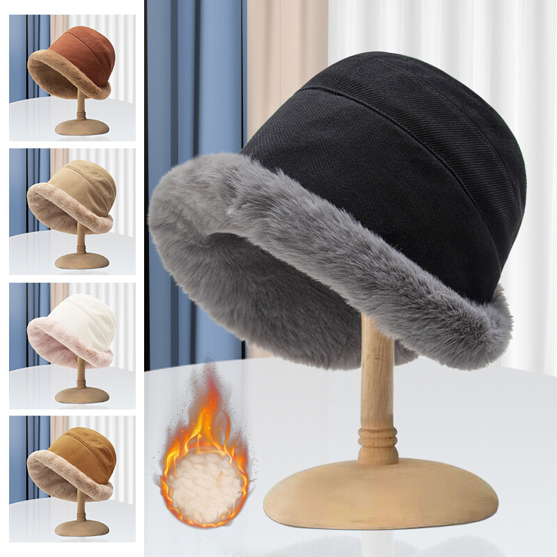 Bucket Winter Hat Wide Brim Fluffy Plush Fisherman Soft Faux Fur Cap