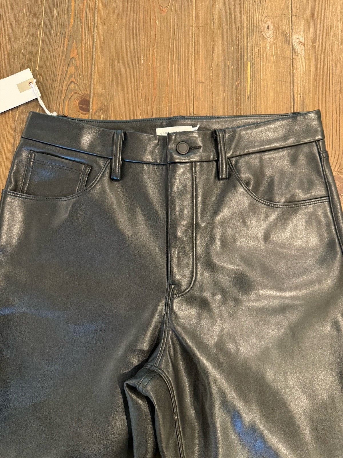 Good American Faux Leather Pants Womens 12/31 Black Straight 5 Pocket READ