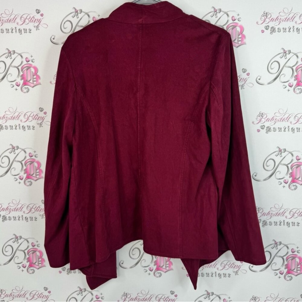 JM Collection cardigan wine 🍷 purple red faux suede Rich Burgundy Cardigan