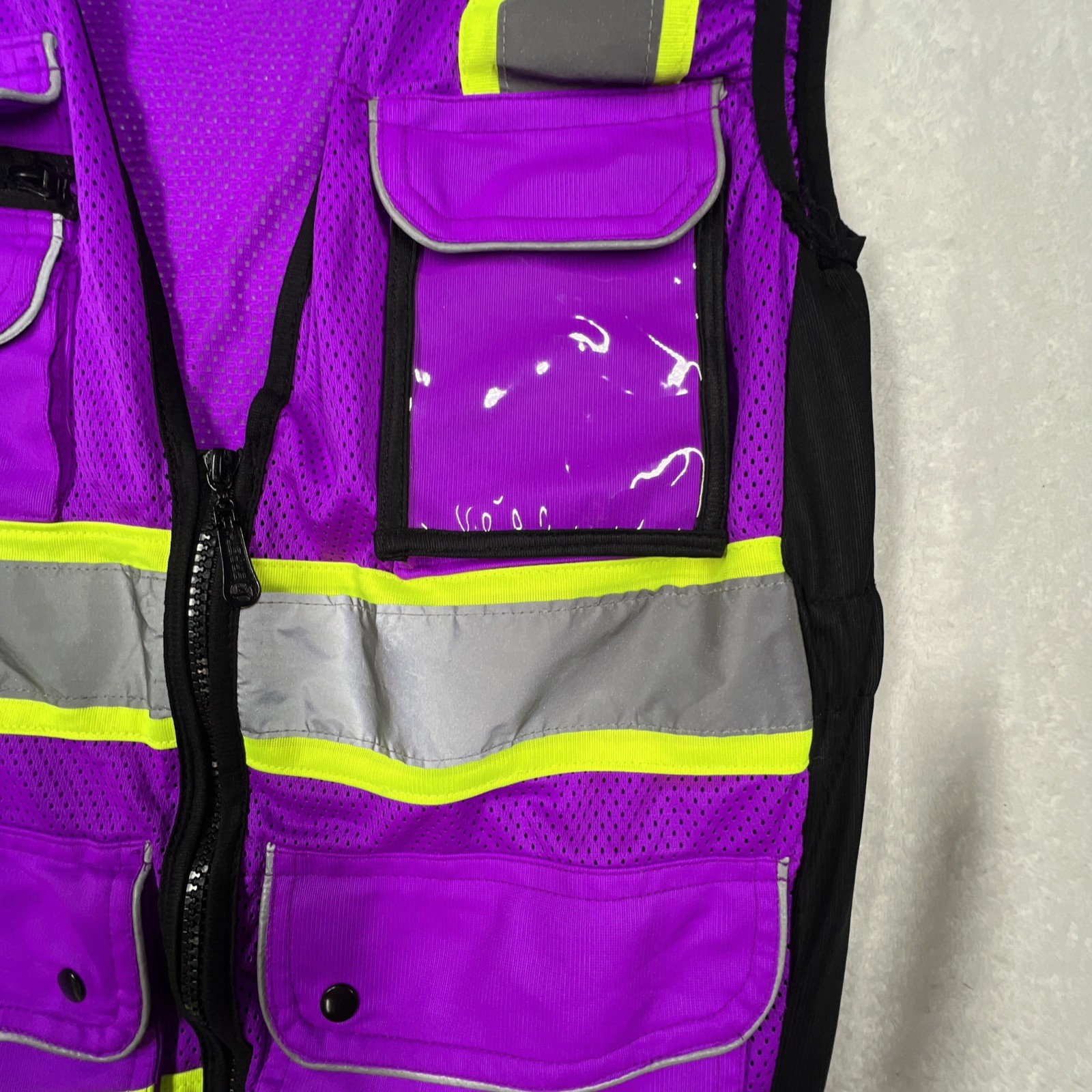 TuGlow Unisex Purple Yellow Zipper Pockets Sleeveless Reflective Vest Size M