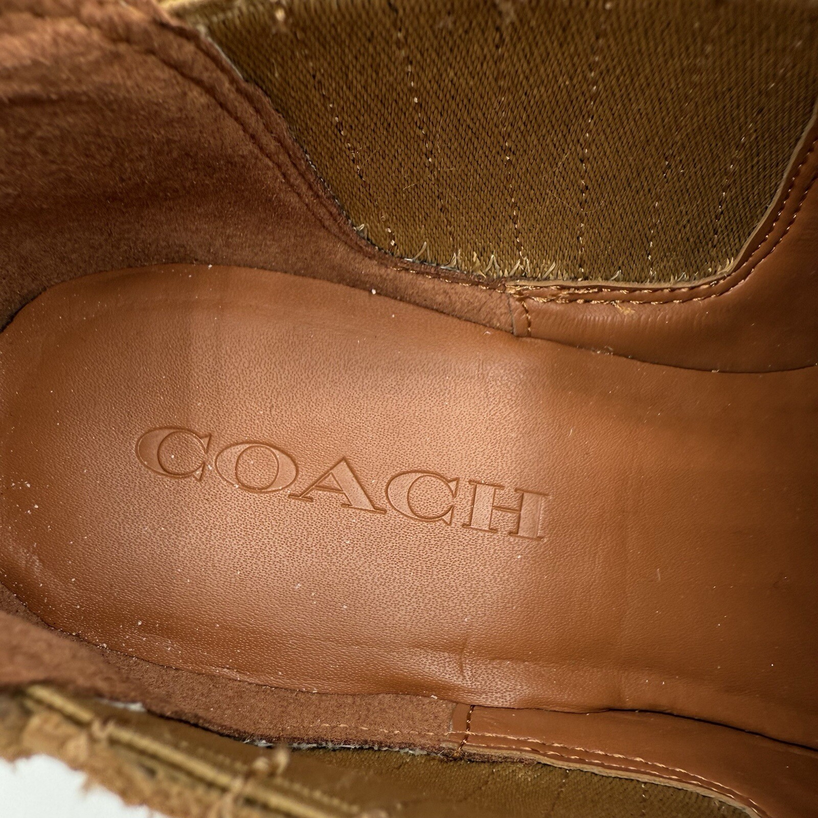 Coach Devin Suede Ankle Bootie Tan Chelsea Elastic Gore Block Heel Womens 8B