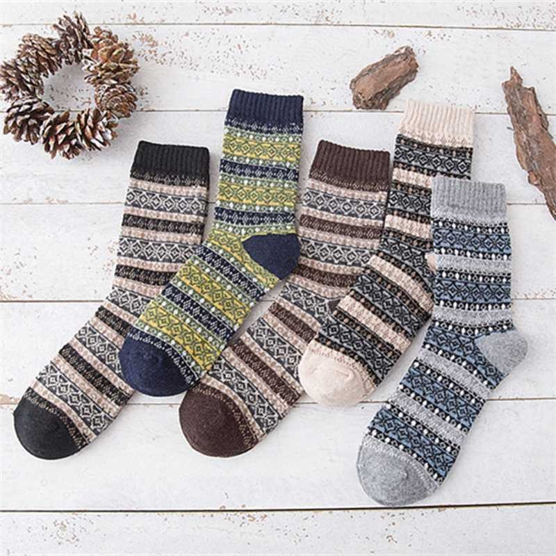 Knitted Crew Socks+ 4%Sheep wool Blend Cashmere 5 Pairs Thick Winter Nordic Warm