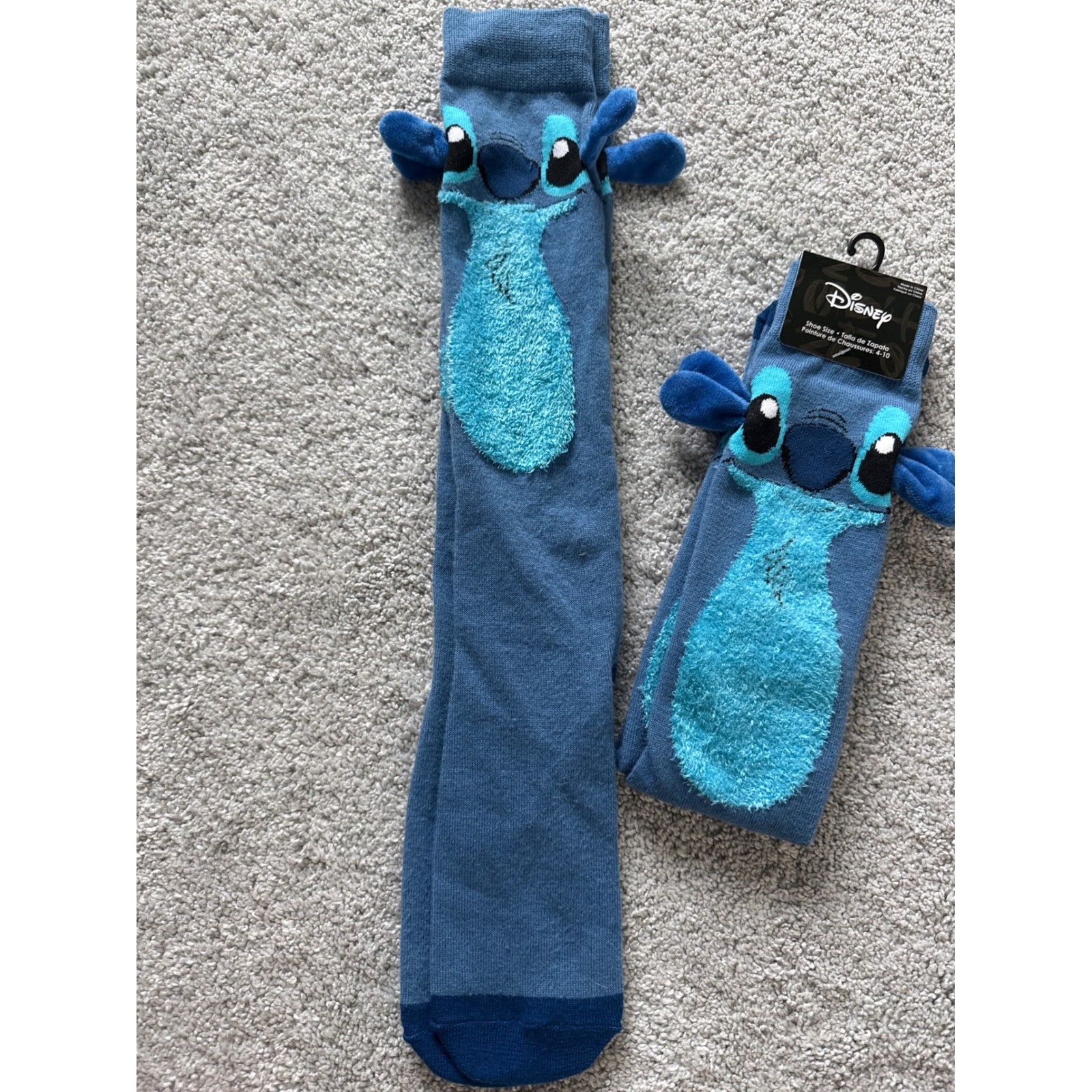 Disney Lilo & Stitch Blue 3D Ears Knee High Socks Women Shoe Size 4-10 New