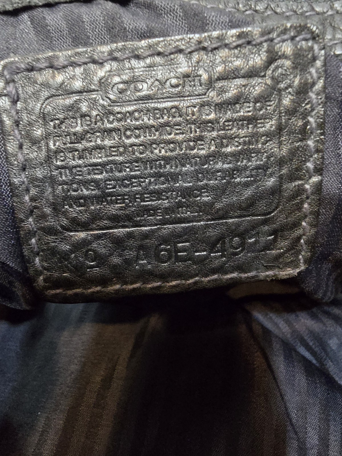 COACH Black Pebbled Backpack Drawstring, Gold Hardware Blue Lining