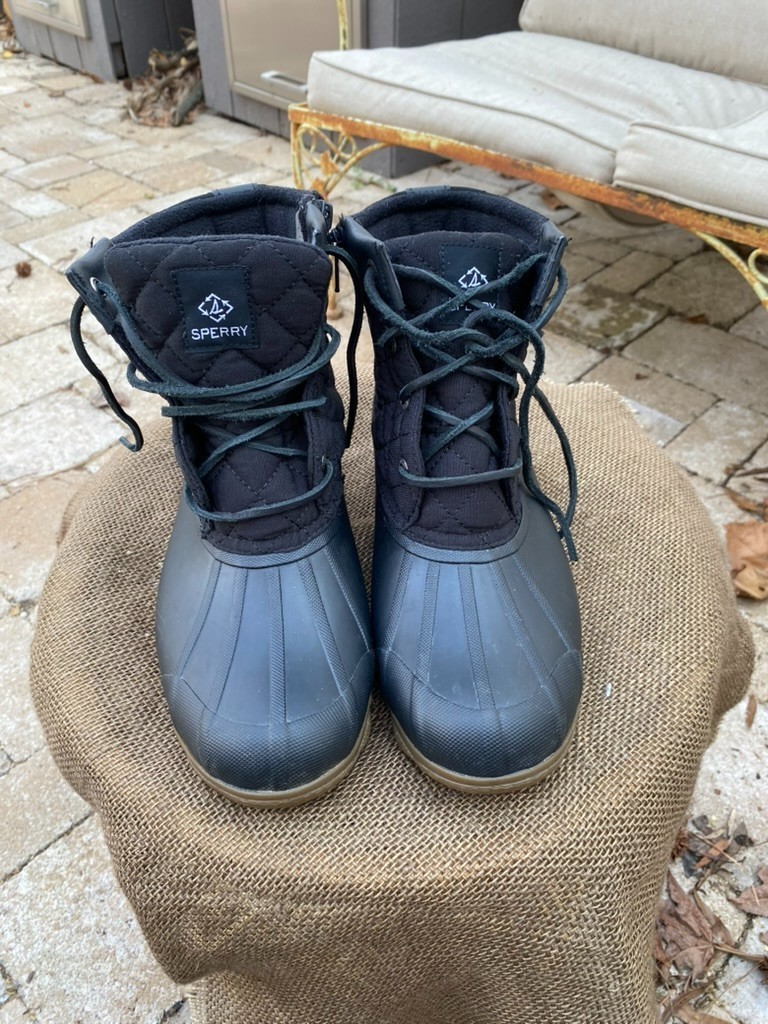 Black Sperry Quilted Nylon Rubber Duck Boots | Rain Snow | Muck – (Women’s 9)